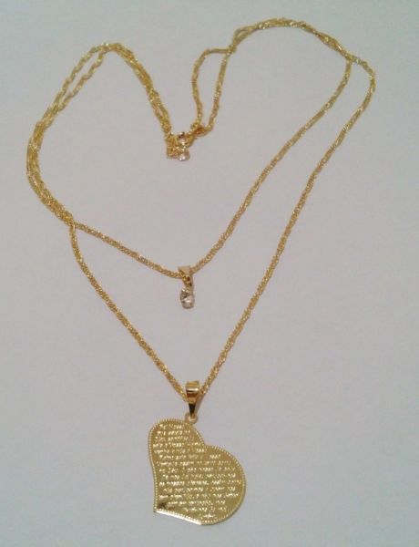 Colar Duplo Coração Pai Nosso Folheado A Ouro